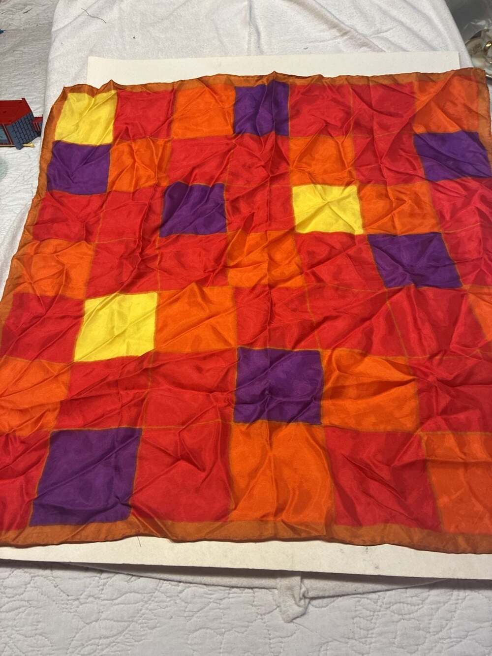 Vintage Ray Strauss Silk Scarf Multicolor Geometric Block Pattern